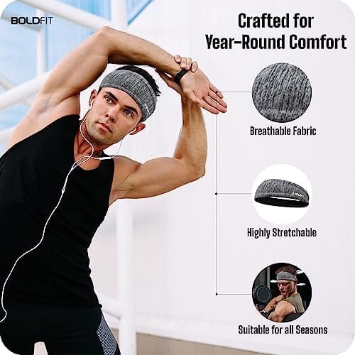 510C0HjB5pL._AC_.jpg Boldfit Stylish Headbands for Men and Women - Grey and Black Gym Workout Headbands for Long Hair - Comfortable Sweatbands for Yoga, Running, Cycling, Football (Universal Size) - Image 8