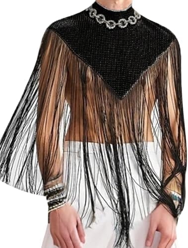 SEAUR Mens Sheer Mesh Top Button Up Shirts Long Sleeve Black See Through Top Rave Outfits - Image 2