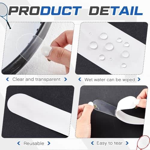 5199C20KjbL._AC_.jpg ShinyRelief 10 Pcs Tennis Racket Head Protectors Tape Transparent Racket Head Sticker Reduce Impact and Friction Guard for Badminton Tennis Outdoor Sports Accessories - Image 5